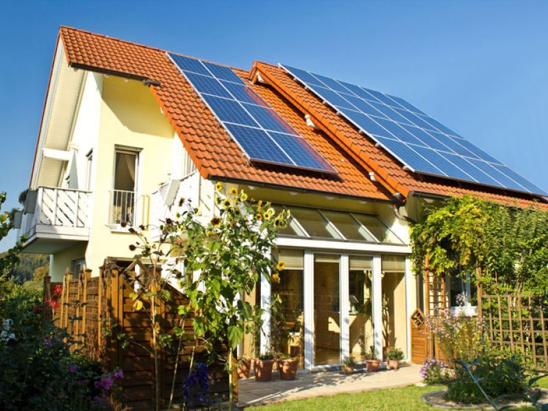 Rustic home with solar panels